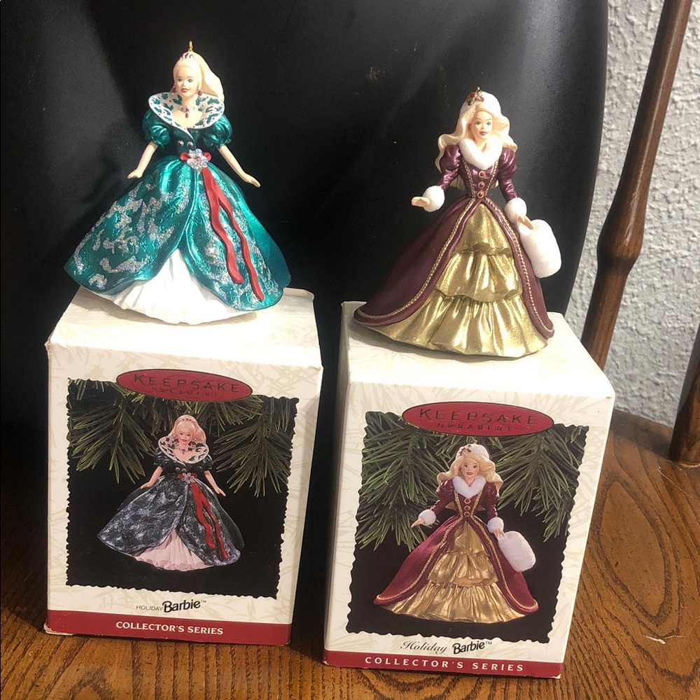 Barbie Holiday Ornament Set - Teal & Burgundy Gowns